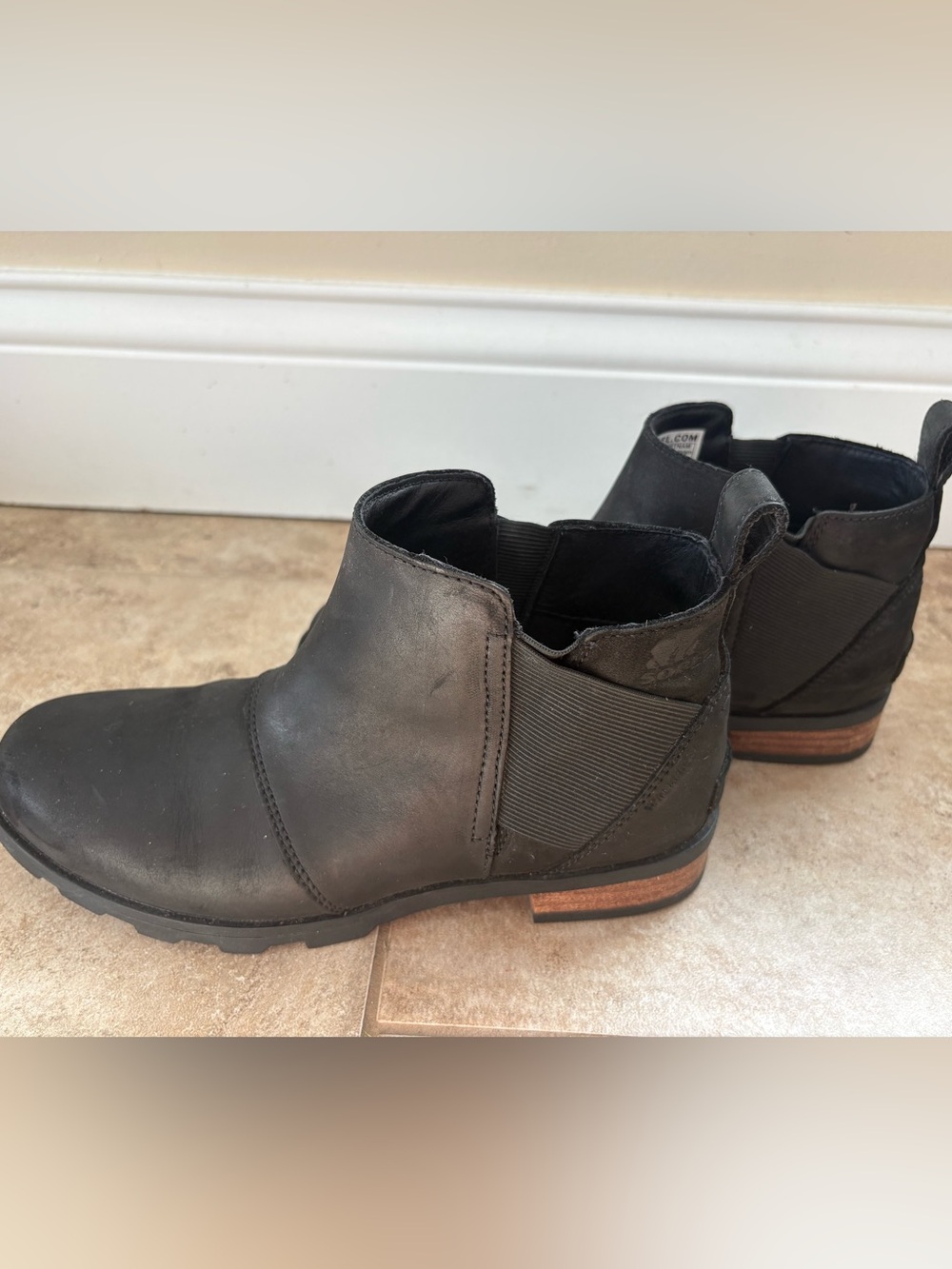 Sorel EMELIE CHELSEA Ankle Boot Black Leather Booties Dress Boots Women